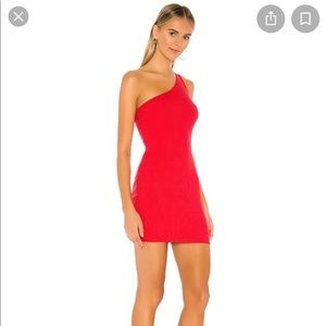 Super down red knit mini dress one shoulder